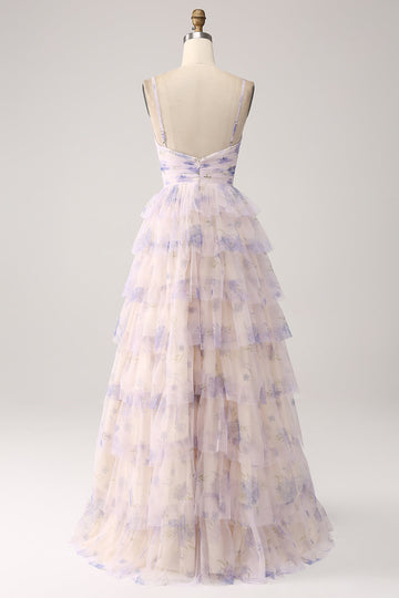 Fiore di lavanda Abito da ballo principessa a più livelli con pieghe